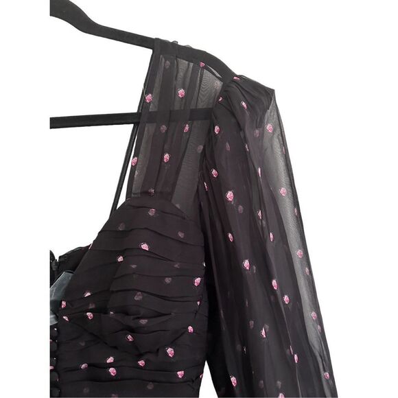 Retrofête Calla Ruched Silk-Chiffon Mini Dress Black Rose Women's Size Small - Picture 6 of 11